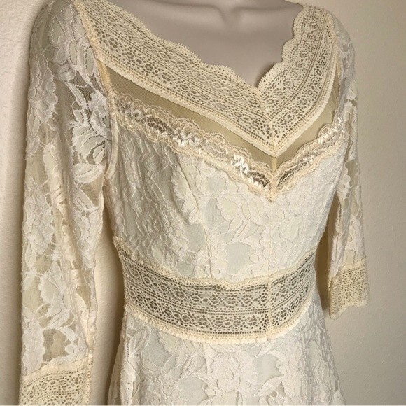 Free People Lacey Affair in Tea Dress Women Size Small Crochet Boho Mini Cream - Picture 3 of 16